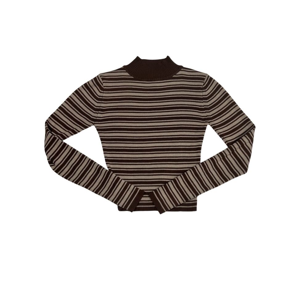 The Slope Ribbed Mock Neck Sweater Brown & Tan Striped | Size Small | EUC - Picture 2 of 8
